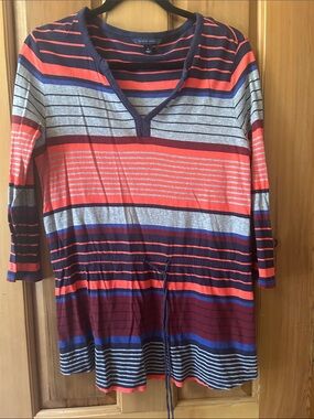 Tommy Hilfiger Navy & Coral Striped V-Neck Tunic